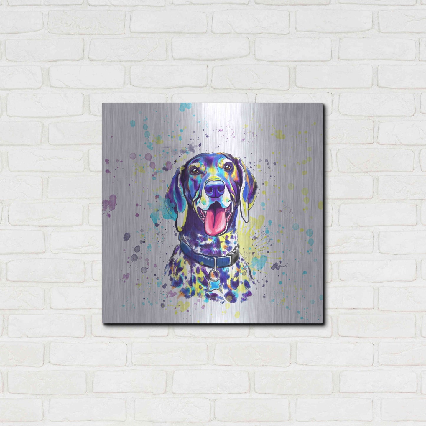 Luxe Metal Art 'Colorful Watercolor German Shorthaired Pointer 2' by Furbaby Affiliates, Metal Wall Art,24x24