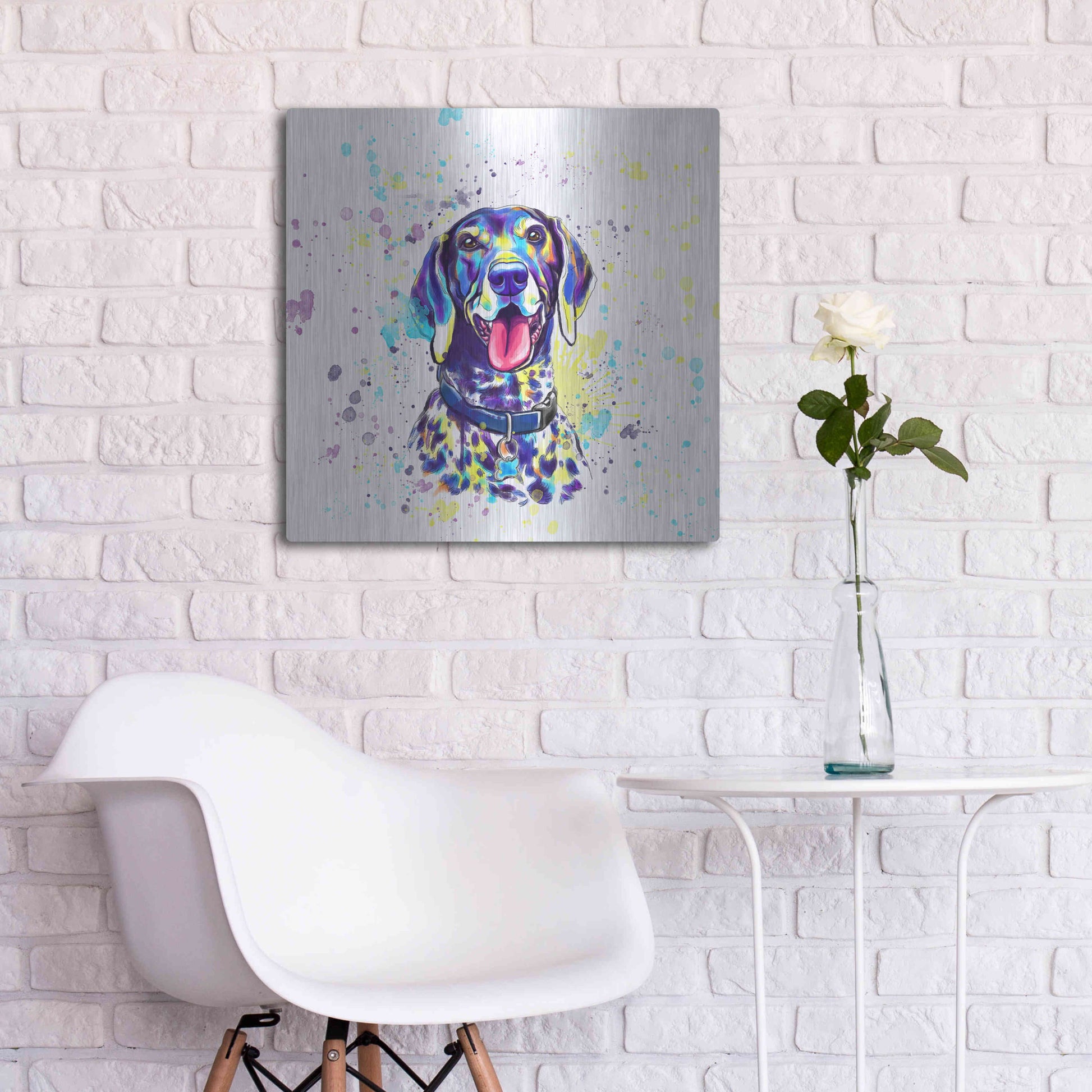 Luxe Metal Art 'Colorful Watercolor German Shorthaired Pointer 2' by Furbaby Affiliates, Metal Wall Art,24x24