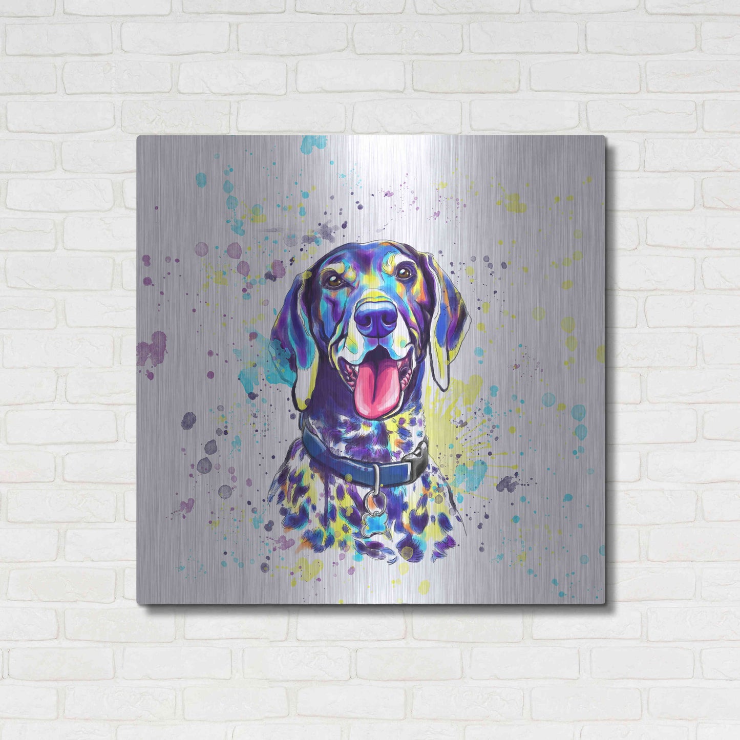 Luxe Metal Art 'Colorful Watercolor German Shorthaired Pointer 2' by Furbaby Affiliates, Metal Wall Art,36x36