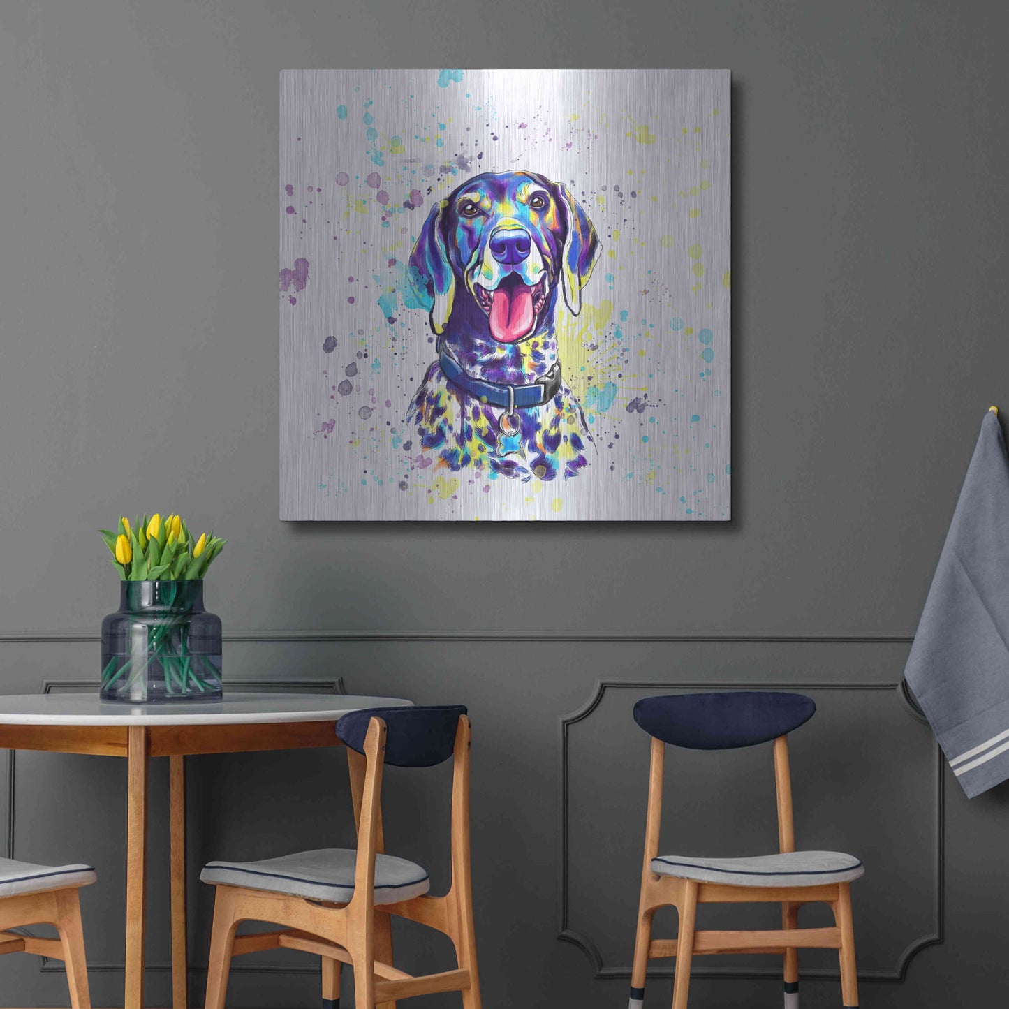 Luxe Metal Art 'Colorful Watercolor German Shorthaired Pointer 2' by Furbaby Affiliates, Metal Wall Art,36x36