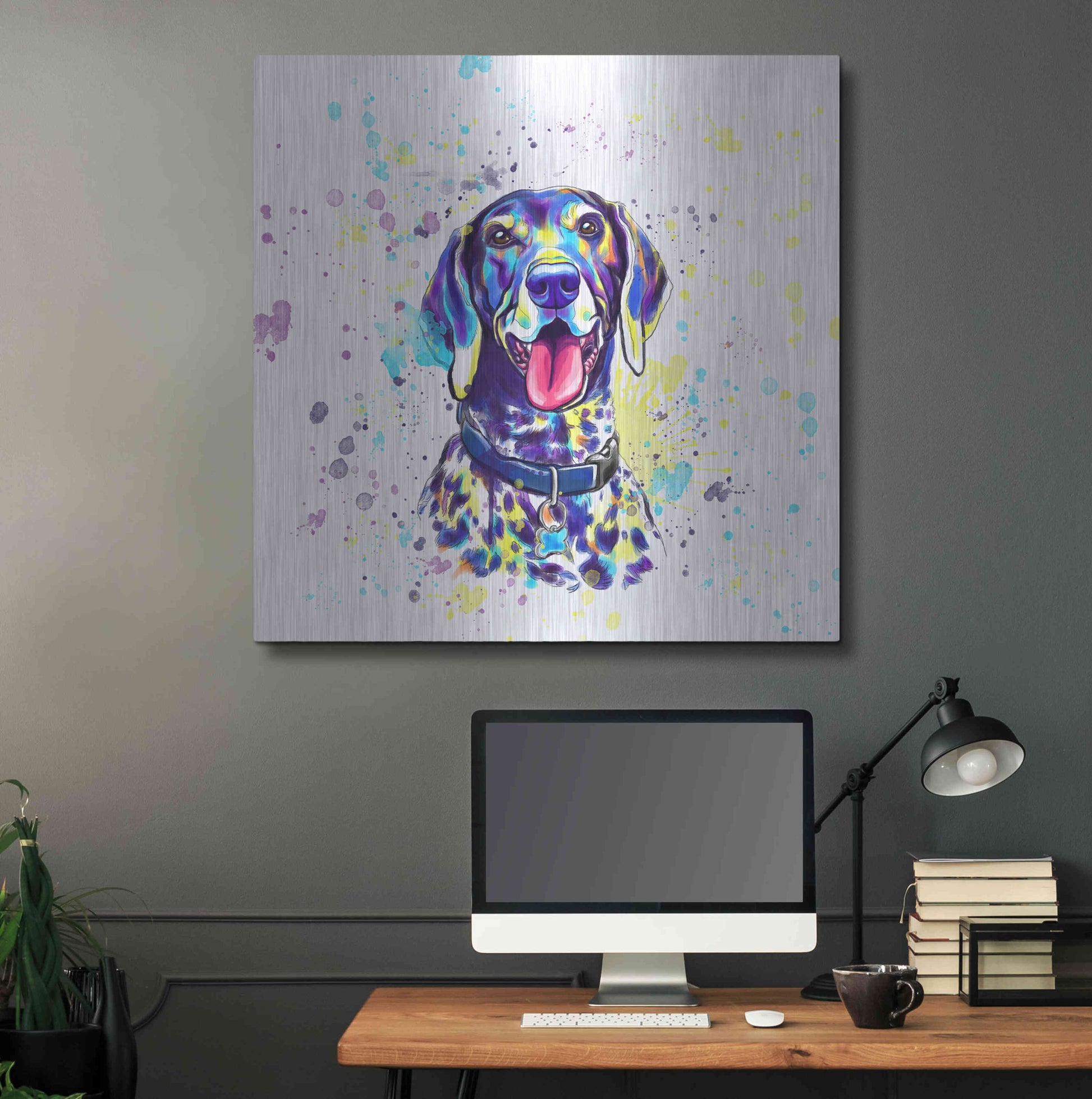 Luxe Metal Art 'Colorful Watercolor German Shorthaired Pointer 2' by Furbaby Affiliates, Metal Wall Art,36x36