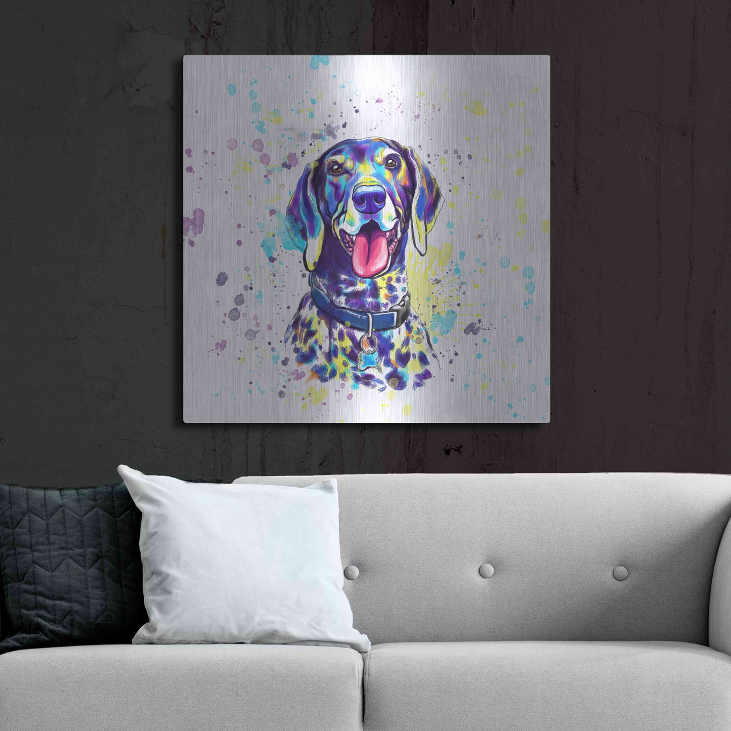 Luxe Metal Art 'Colorful Watercolor German Shorthaired Pointer 2' by Furbaby Affiliates, Metal Wall Art,36x36