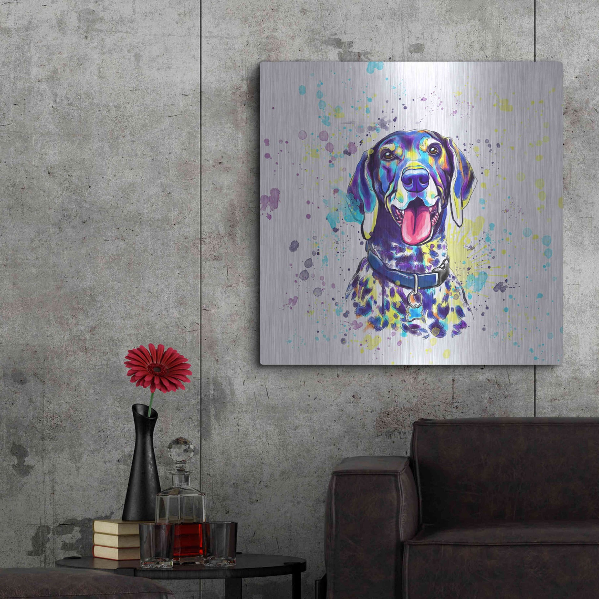 Luxe Metal Art 'Colorful Watercolor German Shorthaired Pointer 2' by Furbaby Affiliates, Metal Wall Art,36x36