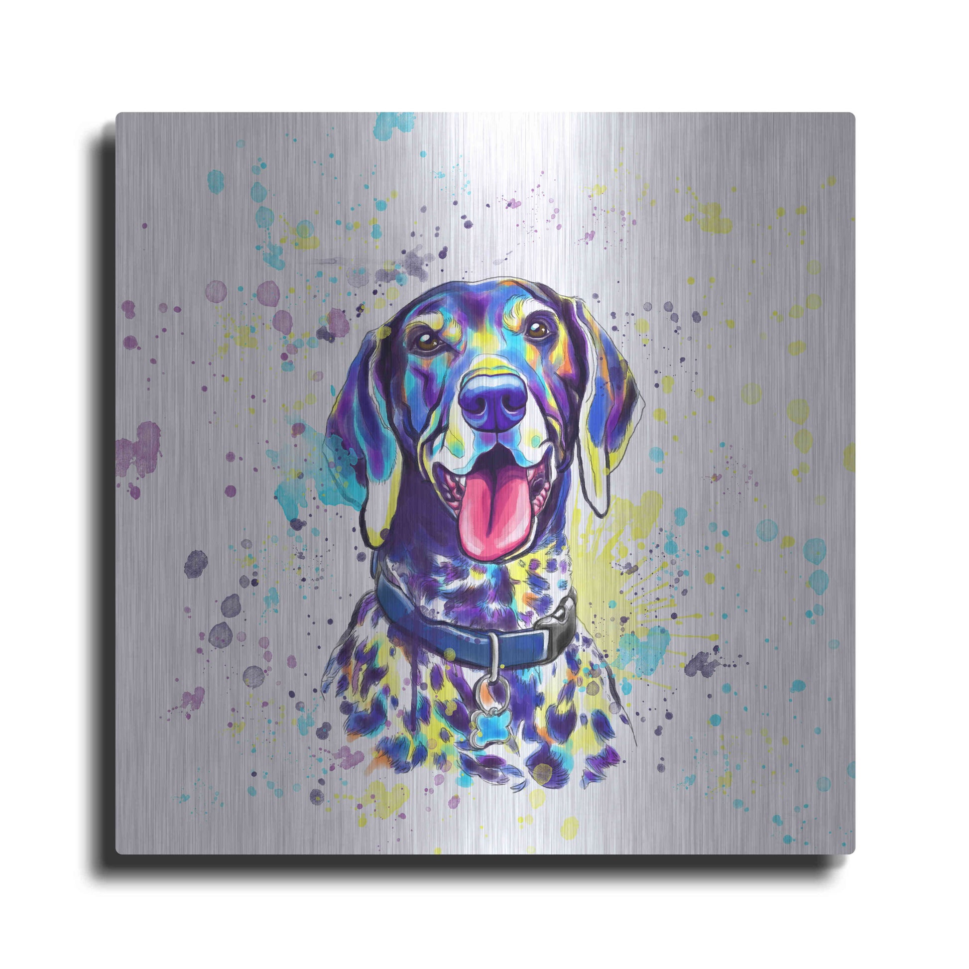 Luxe Metal Art 'Colorful Watercolor German Shorthaired Pointer 2' by Furbaby Affiliates, Metal Wall Art