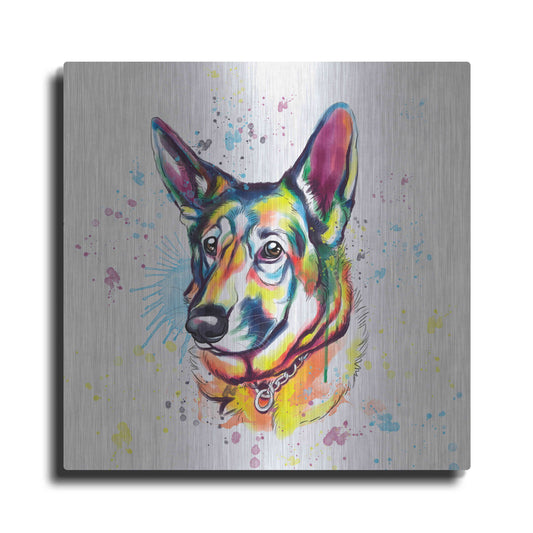 Luxe Metal Art 'Colorful Watercolor German Shepherd' by Furbaby Affiliates, Metal Wall Art