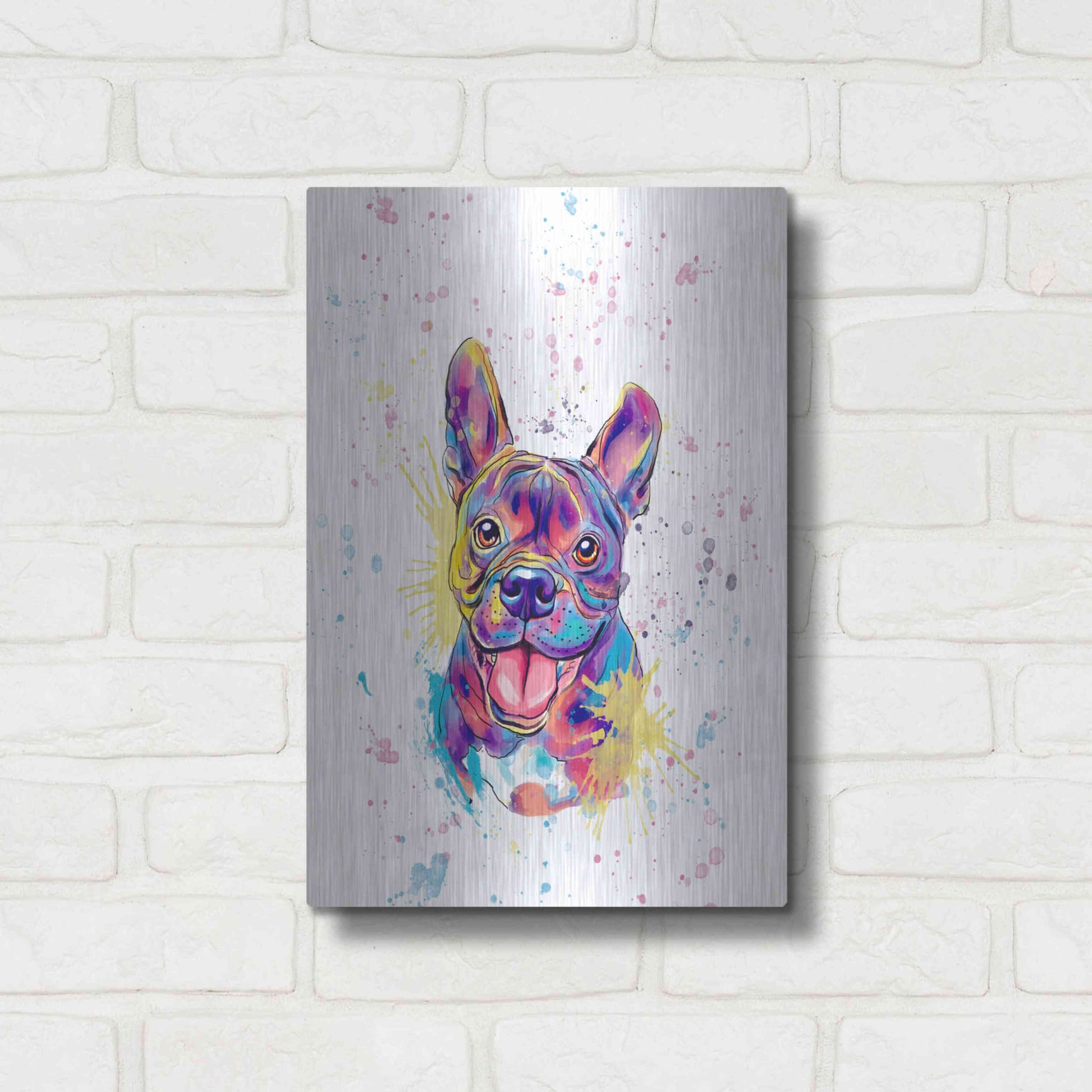 Luxe Metal Art 'Colorful Watercolor French Bulldog' by Furbaby Affiliates, Metal Wall Art,12x16