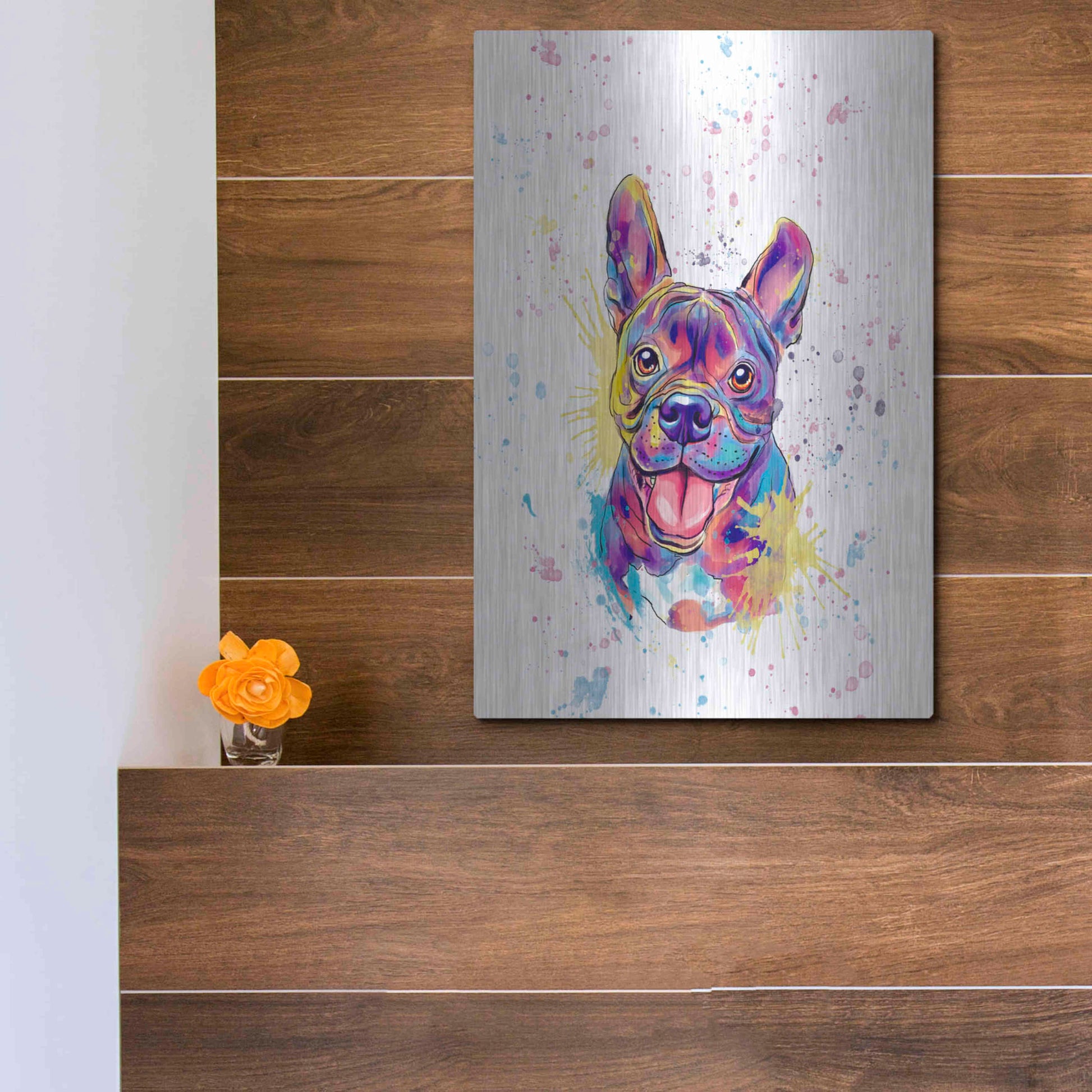 Luxe Metal Art 'Colorful Watercolor French Bulldog' by Furbaby Affiliates, Metal Wall Art,12x16