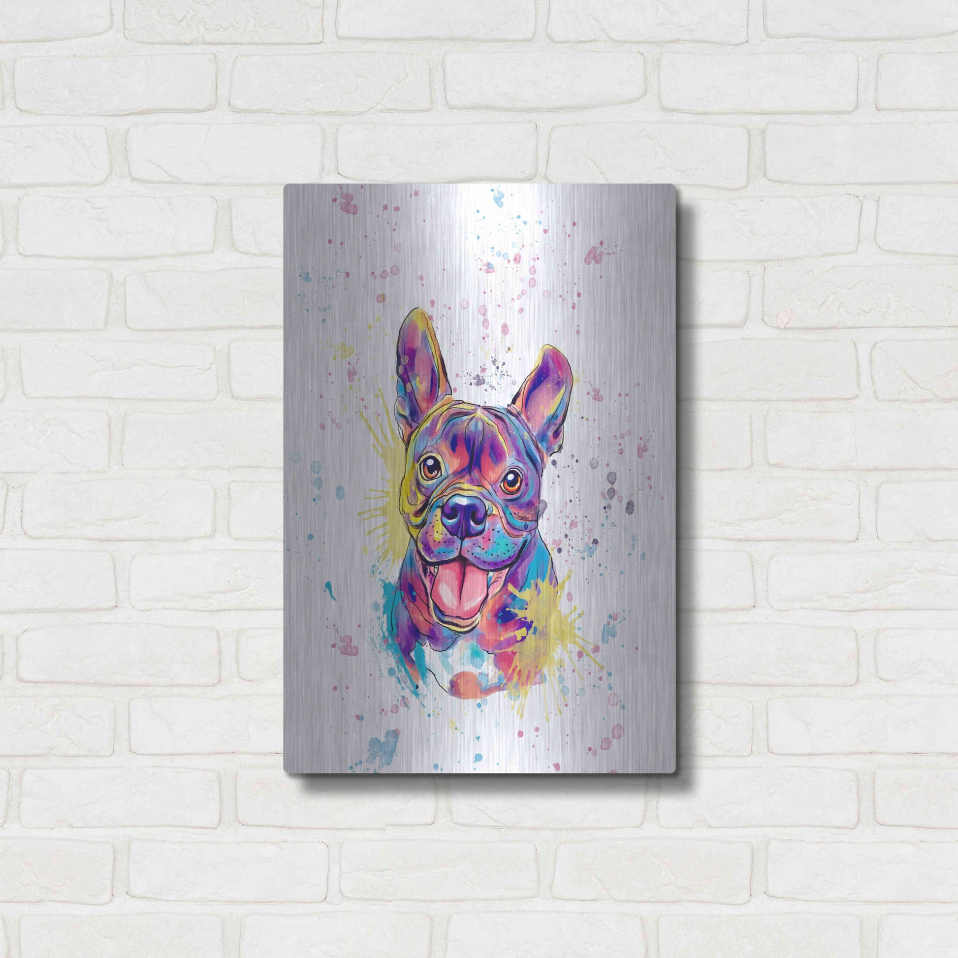 Luxe Metal Art 'Colorful Watercolor French Bulldog' by Furbaby Affiliates, Metal Wall Art,16x24