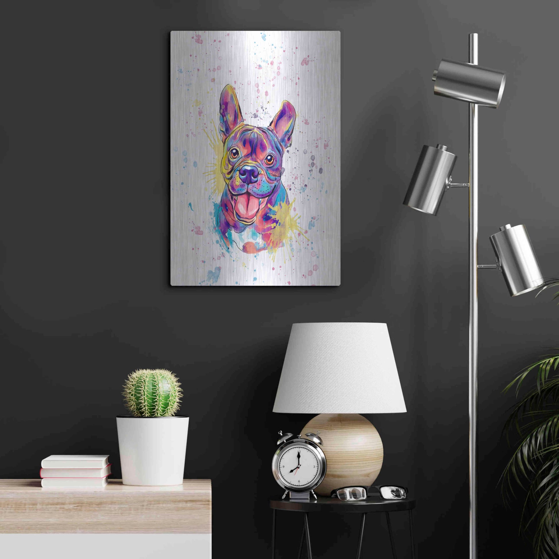 Luxe Metal Art 'Colorful Watercolor French Bulldog' by Furbaby Affiliates, Metal Wall Art,16x24