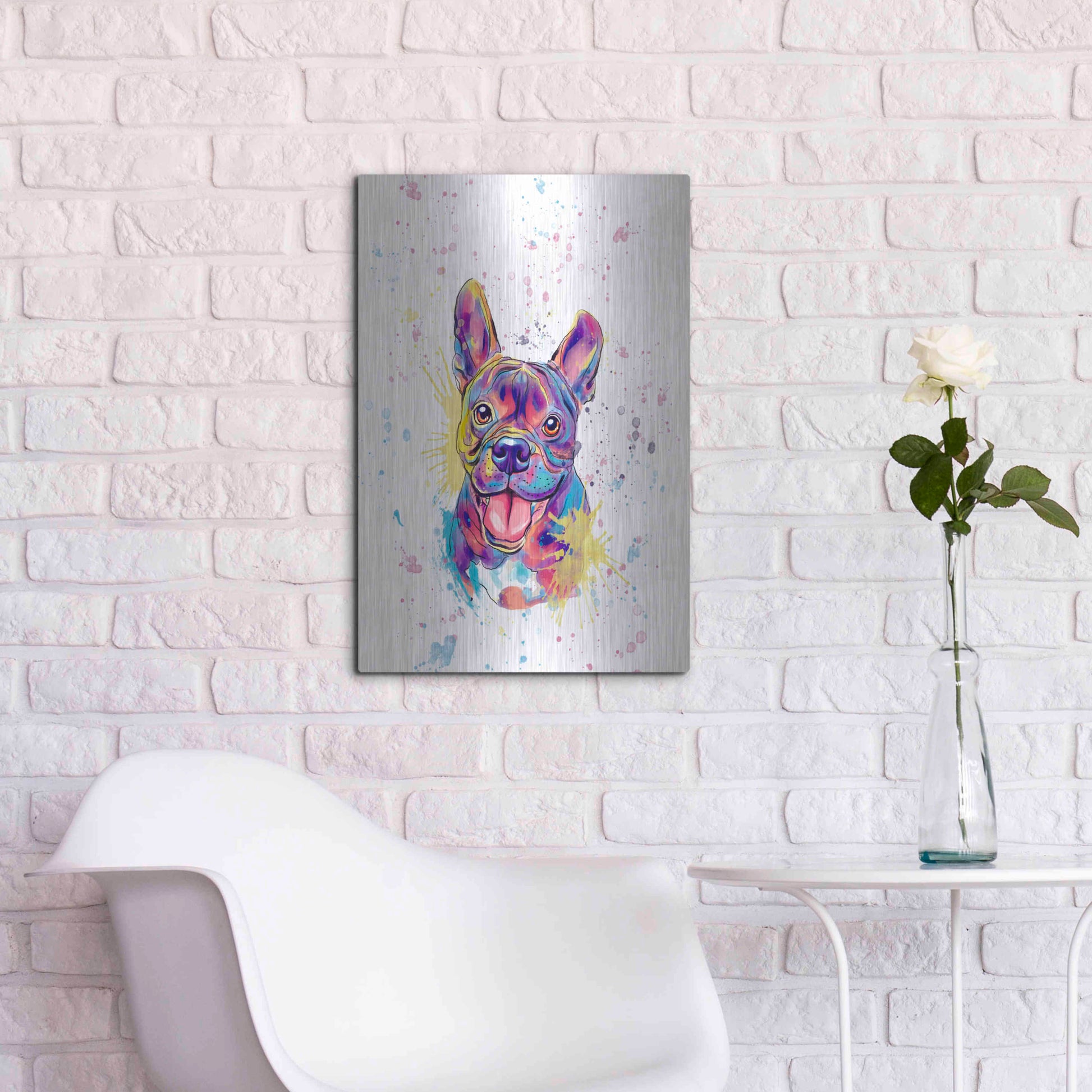 Luxe Metal Art 'Colorful Watercolor French Bulldog' by Furbaby Affiliates, Metal Wall Art,16x24