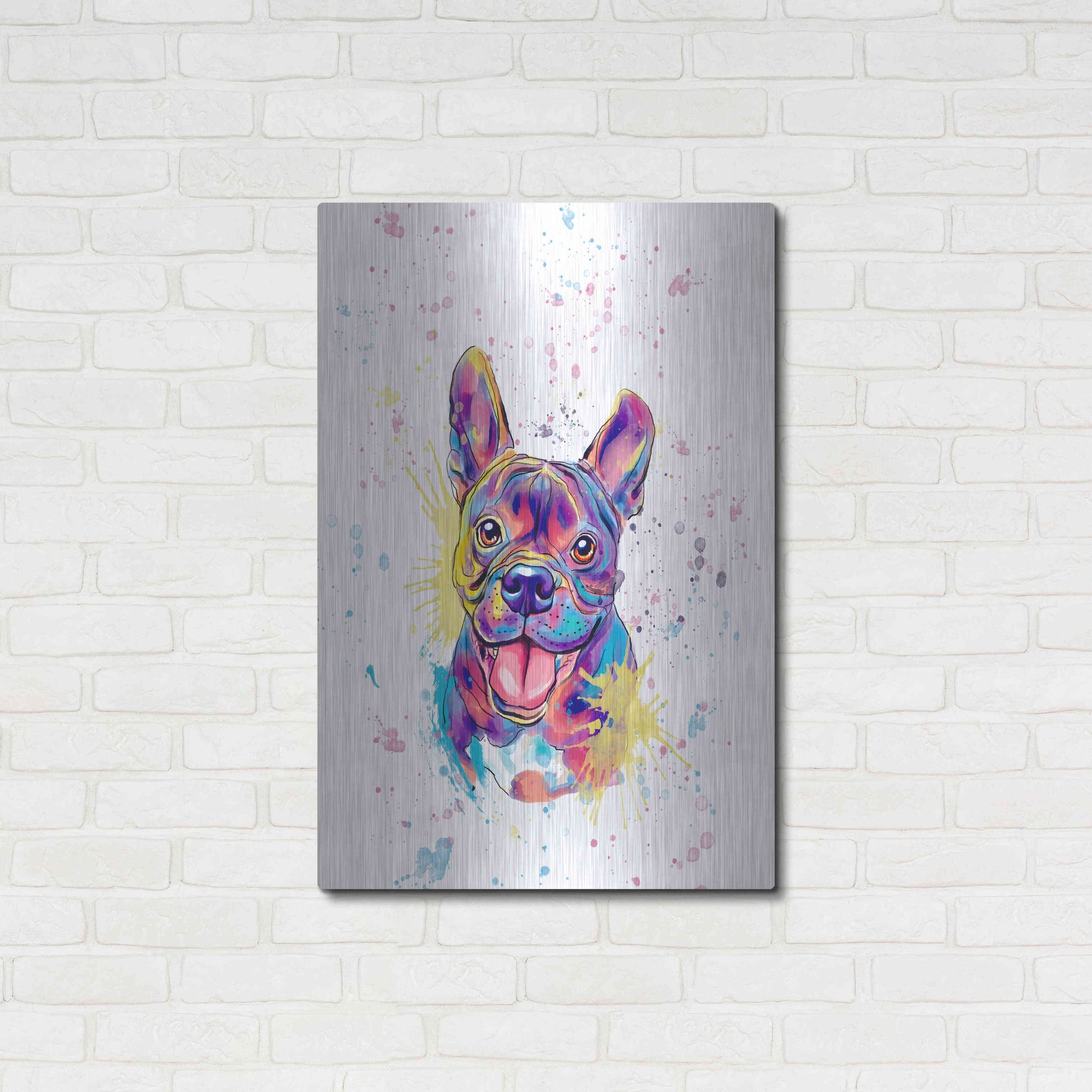 Luxe Metal Art 'Colorful Watercolor French Bulldog' by Furbaby Affiliates, Metal Wall Art,24x36