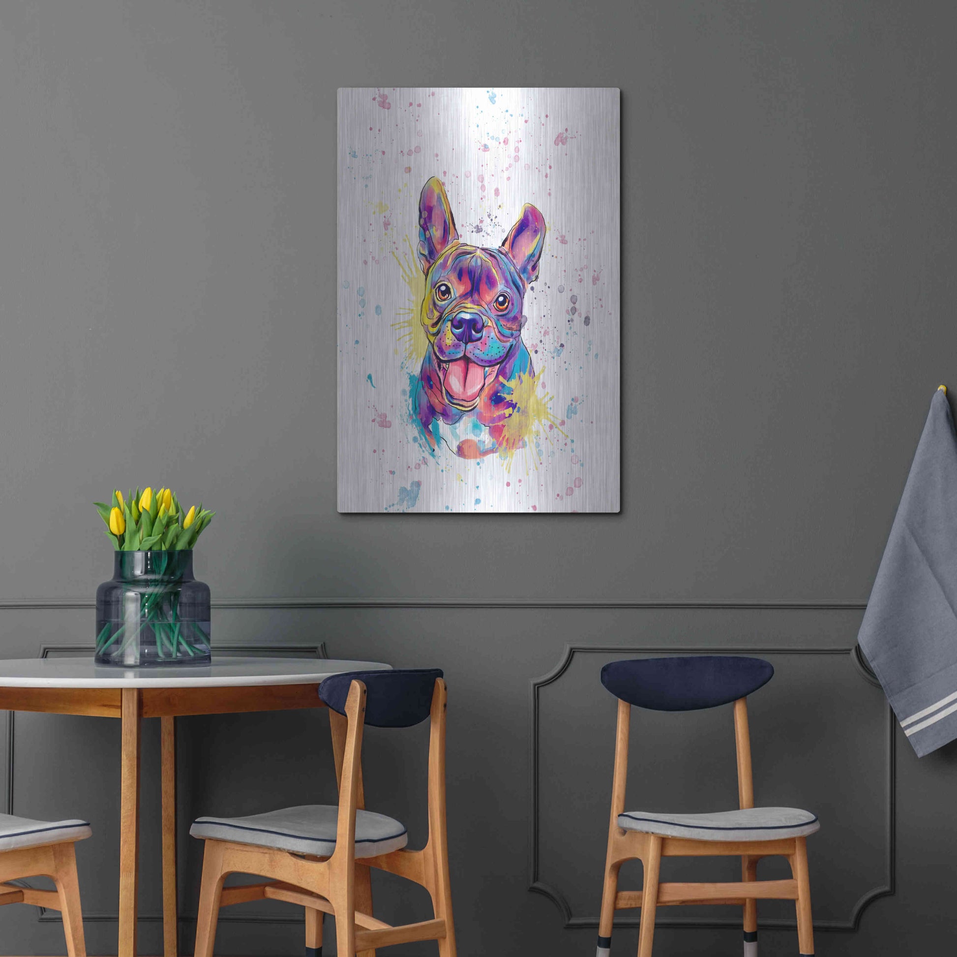 Luxe Metal Art 'Colorful Watercolor French Bulldog' by Furbaby Affiliates, Metal Wall Art,24x36