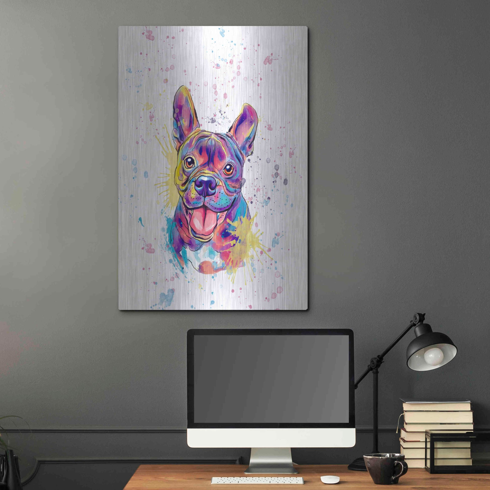 Luxe Metal Art 'Colorful Watercolor French Bulldog' by Furbaby Affiliates, Metal Wall Art,24x36