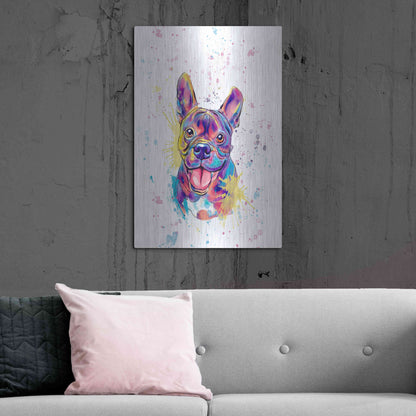 Luxe Metal Art 'Colorful Watercolor French Bulldog' by Furbaby Affiliates, Metal Wall Art,24x36