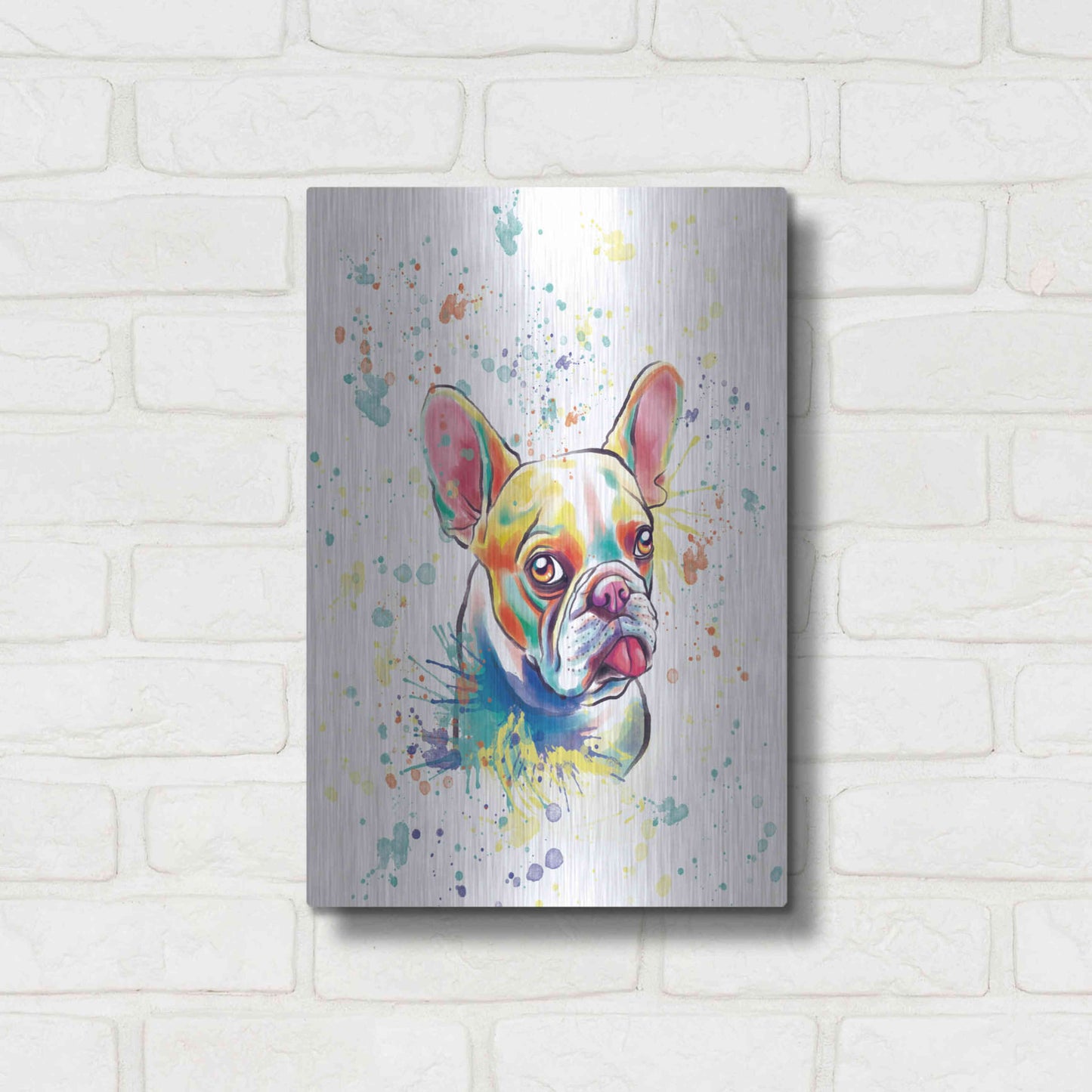 Luxe Metal Art 'Colorful Watercolor French Bulldog 2' by Furbaby Affiliates, Metal Wall Art,12x16