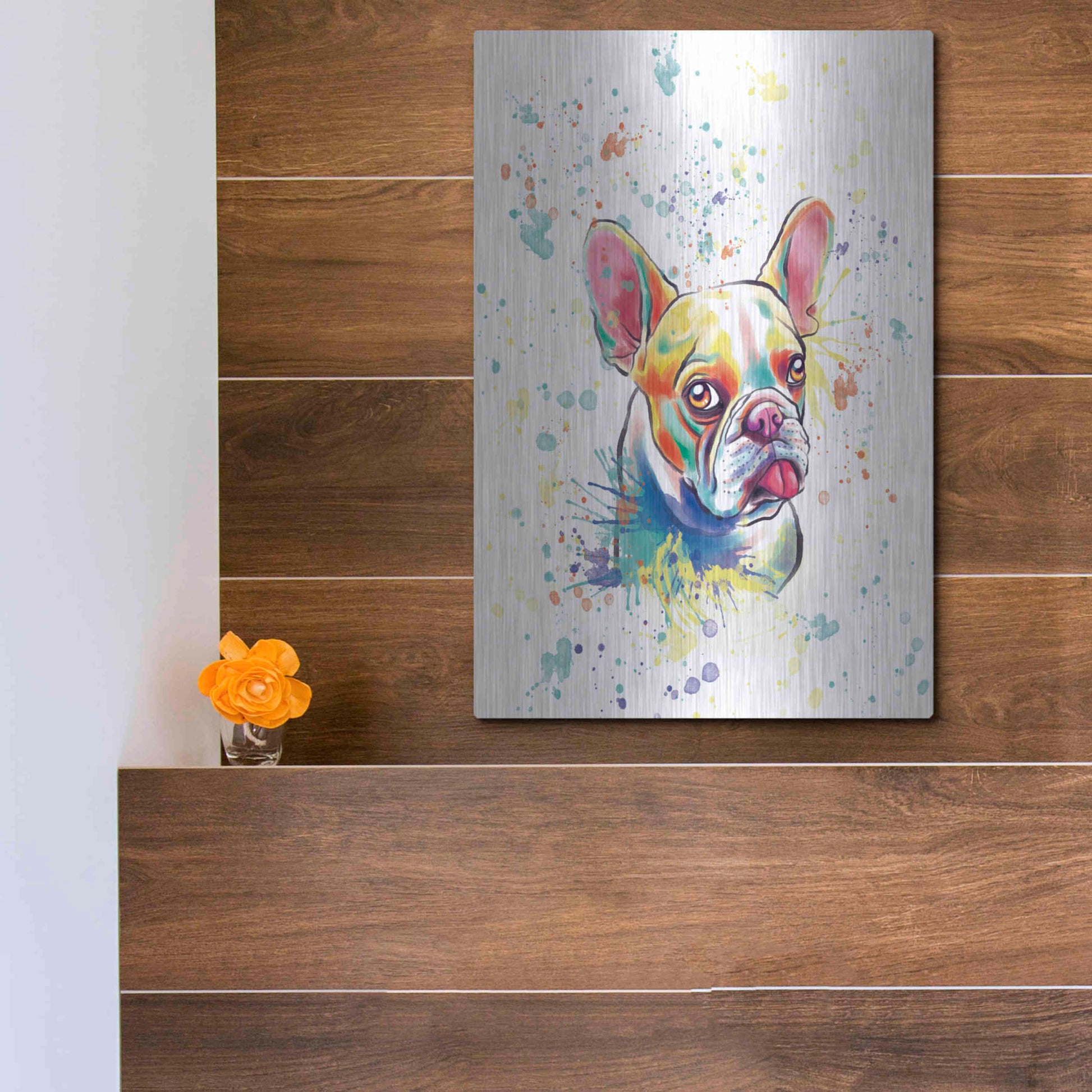 Luxe Metal Art 'Colorful Watercolor French Bulldog 2' by Furbaby Affiliates, Metal Wall Art,12x16