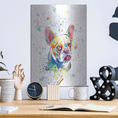 Luxe Metal Art 'Colorful Watercolor French Bulldog 2' by Furbaby Affiliates, Metal Wall Art,12x16