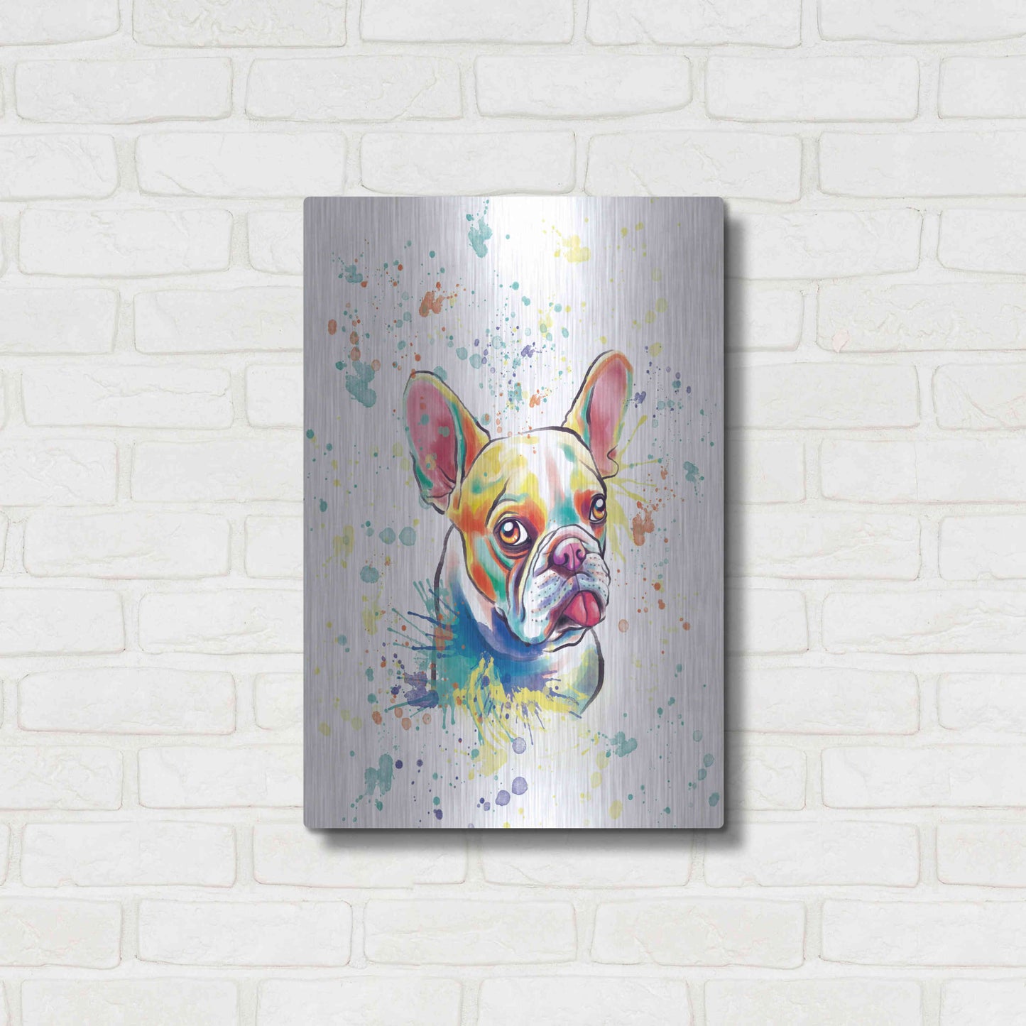 Luxe Metal Art 'Colorful Watercolor French Bulldog 2' by Furbaby Affiliates, Metal Wall Art,16x24