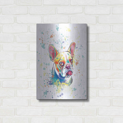 Luxe Metal Art 'Colorful Watercolor French Bulldog 2' by Furbaby Affiliates, Metal Wall Art,16x24