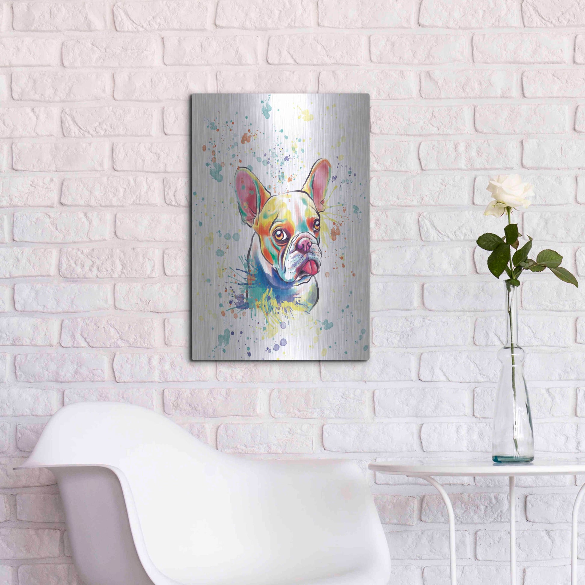 Luxe Metal Art 'Colorful Watercolor French Bulldog 2' by Furbaby Affiliates, Metal Wall Art,16x24