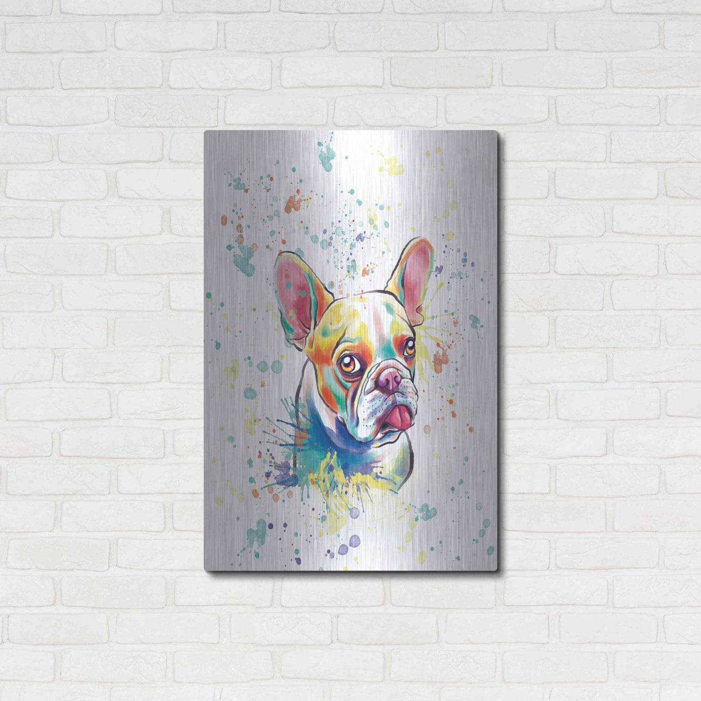 Luxe Metal Art 'Colorful Watercolor French Bulldog 2' by Furbaby Affiliates, Metal Wall Art,24x36