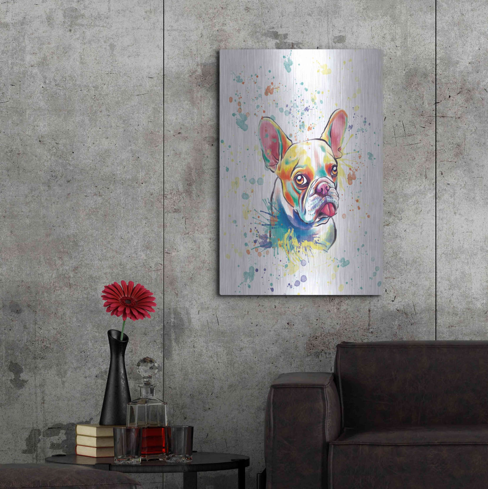 Luxe Metal Art 'Colorful Watercolor French Bulldog 2' by Furbaby Affiliates, Metal Wall Art,24x36