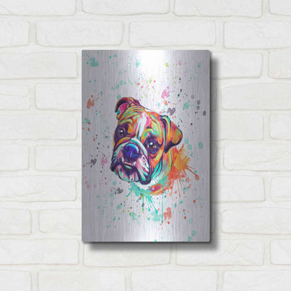 Luxe Metal Art 'Colorful Watercolor English Bulldog' by Furbaby Affiliates, Metal Wall Art,12x16