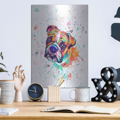 Luxe Metal Art 'Colorful Watercolor English Bulldog' by Furbaby Affiliates, Metal Wall Art,12x16