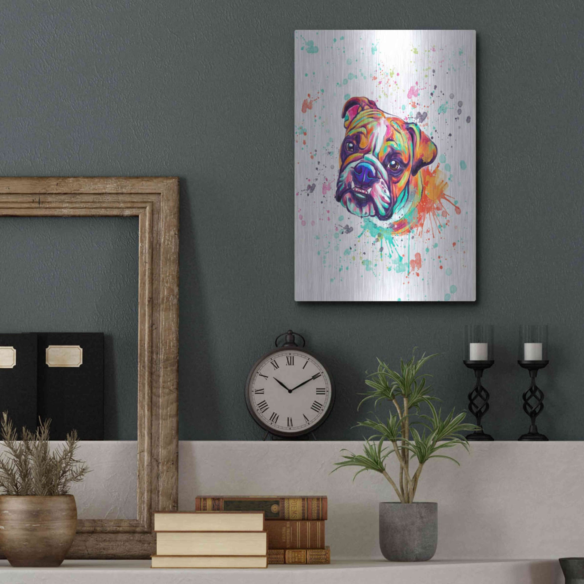 Luxe Metal Art 'Colorful Watercolor English Bulldog' by Furbaby Affiliates, Metal Wall Art,12x16