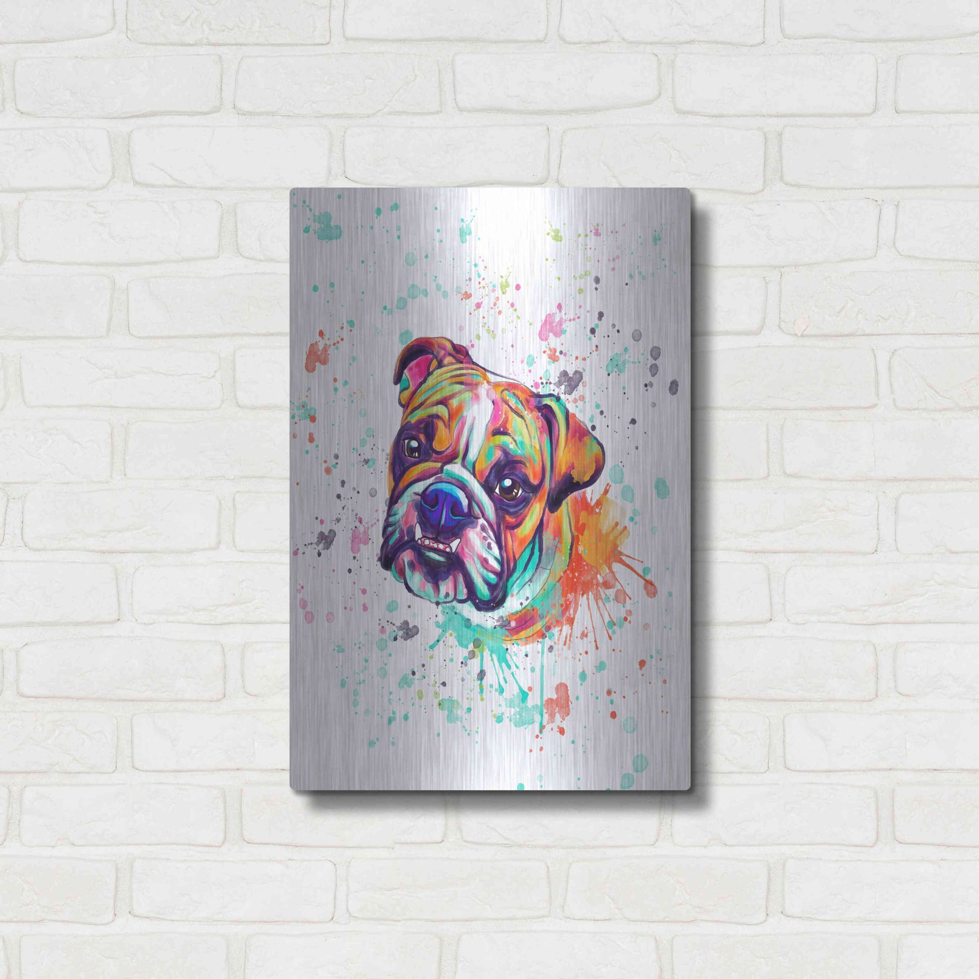 Luxe Metal Art 'Colorful Watercolor English Bulldog' by Furbaby Affiliates, Metal Wall Art,16x24