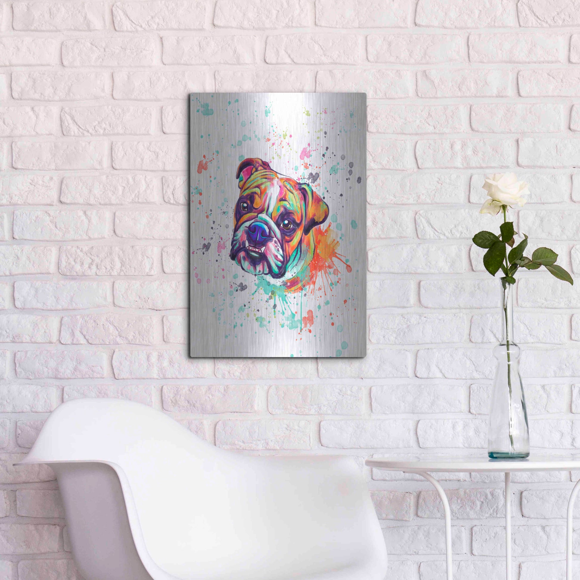 Luxe Metal Art 'Colorful Watercolor English Bulldog' by Furbaby Affiliates, Metal Wall Art,16x24