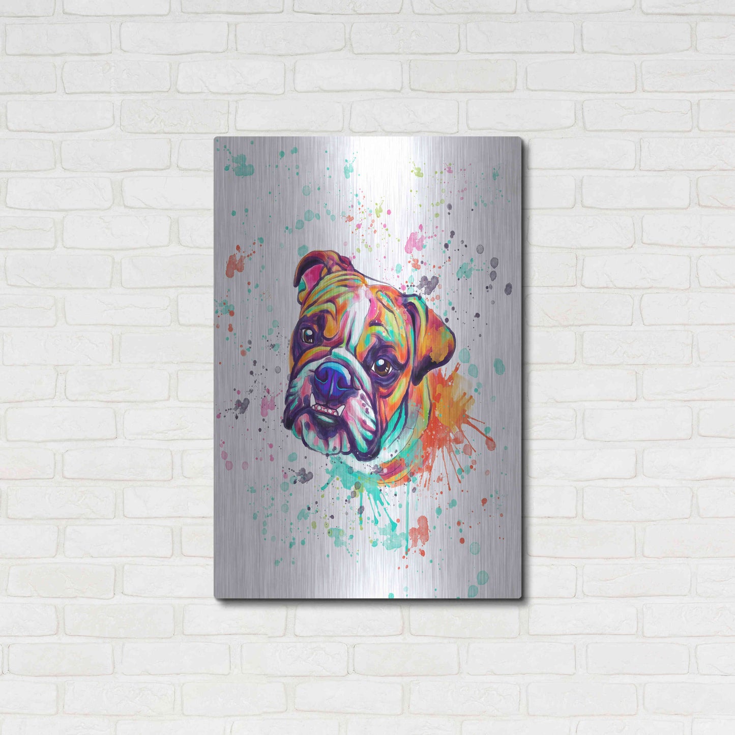 Luxe Metal Art 'Colorful Watercolor English Bulldog' by Furbaby Affiliates, Metal Wall Art,24x36