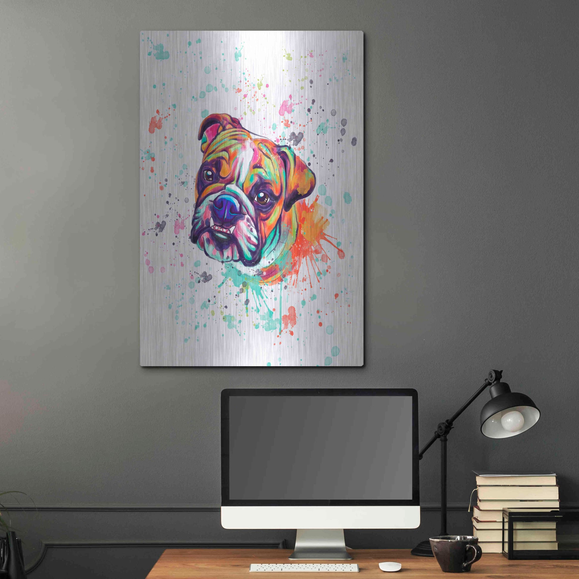 Luxe Metal Art 'Colorful Watercolor English Bulldog' by Furbaby Affiliates, Metal Wall Art,24x36