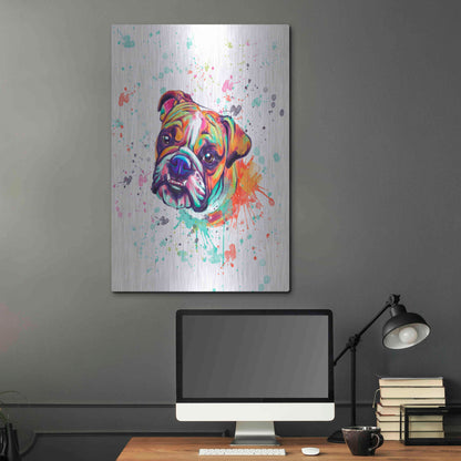 Luxe Metal Art 'Colorful Watercolor English Bulldog' by Furbaby Affiliates, Metal Wall Art,24x36