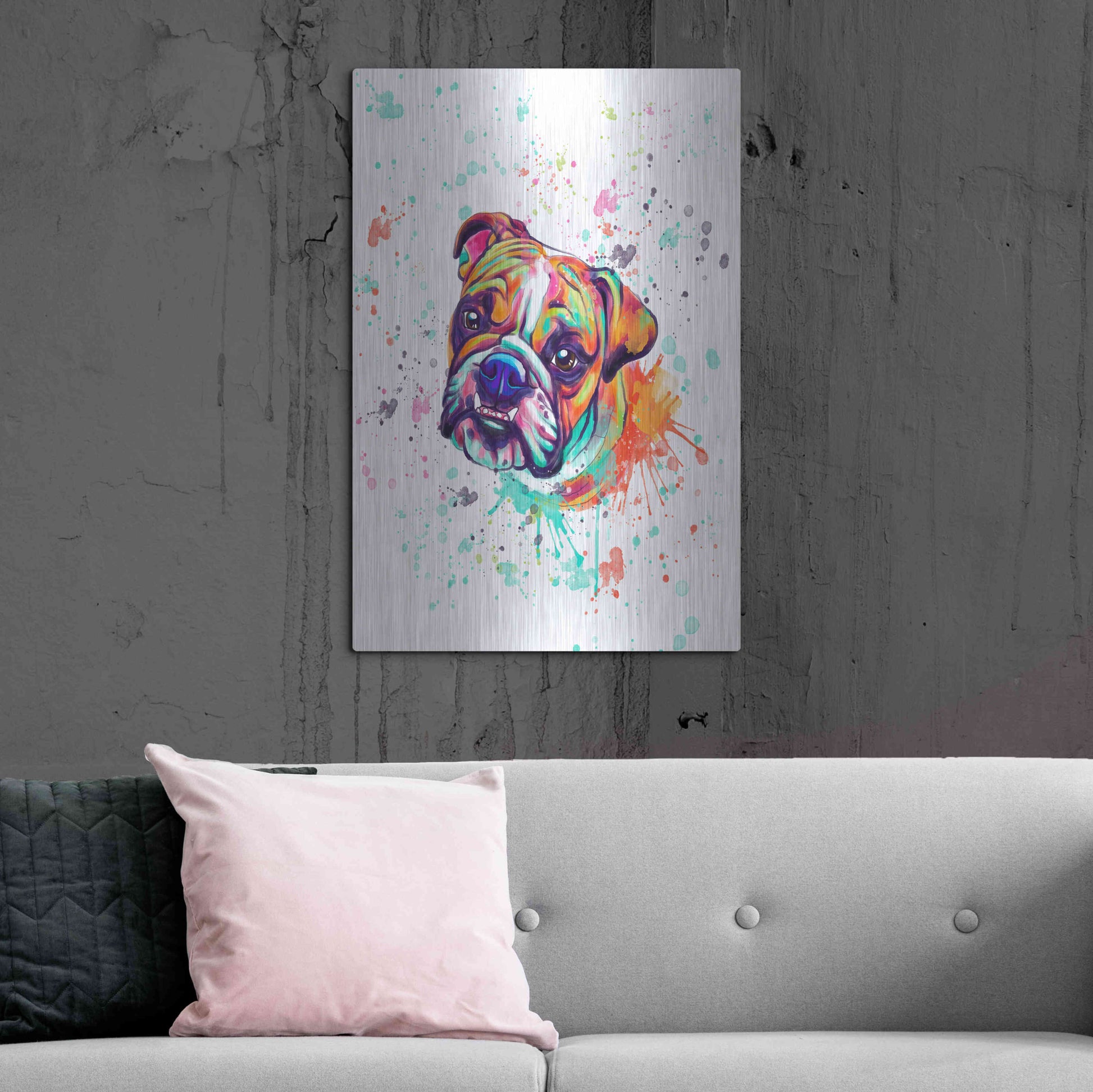 Luxe Metal Art 'Colorful Watercolor English Bulldog' by Furbaby Affiliates, Metal Wall Art,24x36