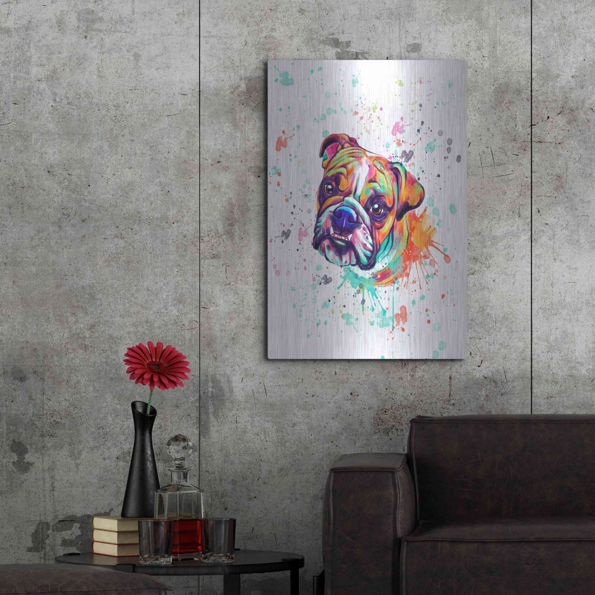 Luxe Metal Art 'Colorful Watercolor English Bulldog' by Furbaby Affiliates, Metal Wall Art,24x36