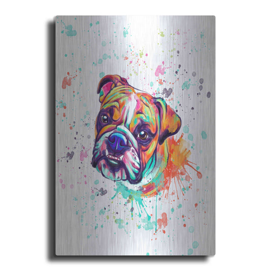 Luxe Metal Art 'Colorful Watercolor English Bulldog' by Furbaby Affiliates, Metal Wall Art