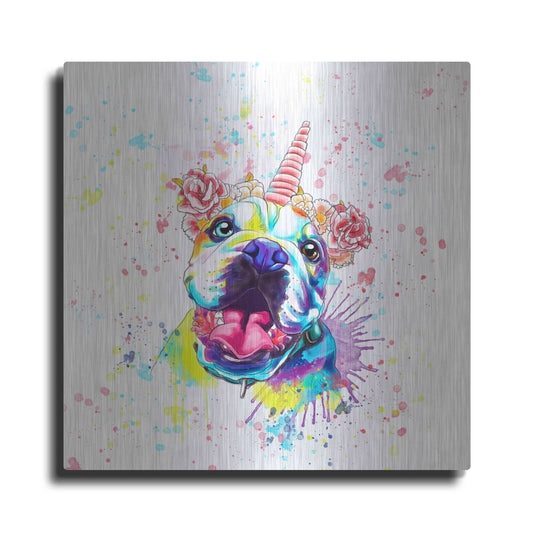 Luxe Metal Art 'Colorful Watercolor English Bulldog 2' by Furbaby Affiliates, Metal Wall Art