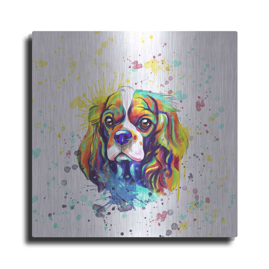 Luxe Metal Art 'Colorful Watercolor Cavalier King Charles Spaniel' by Furbaby Affiliates, Metal Wall Art