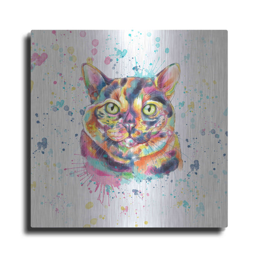 Luxe Metal Art 'Colorful Watercolor Calico Cat' by Furbaby Affiliates, Metal Wall Art