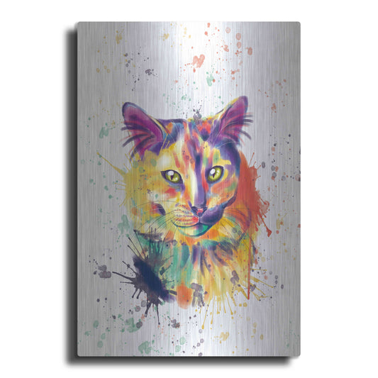 Luxe Metal Art 'Colorful Watercolor Calico Cat 2' by Furbaby Affiliates, Metal Wall Art