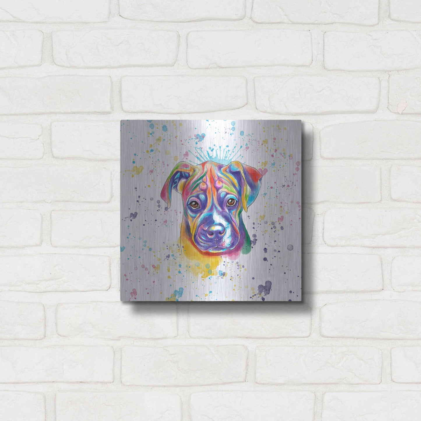 Luxe Metal Art 'Colorful Watercolor Boxer 2' by Furbaby Affiliates, Metal Wall Art,12x12