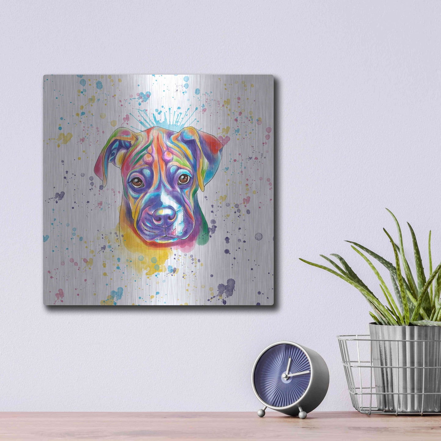 Luxe Metal Art 'Colorful Watercolor Boxer 2' by Furbaby Affiliates, Metal Wall Art,12x12