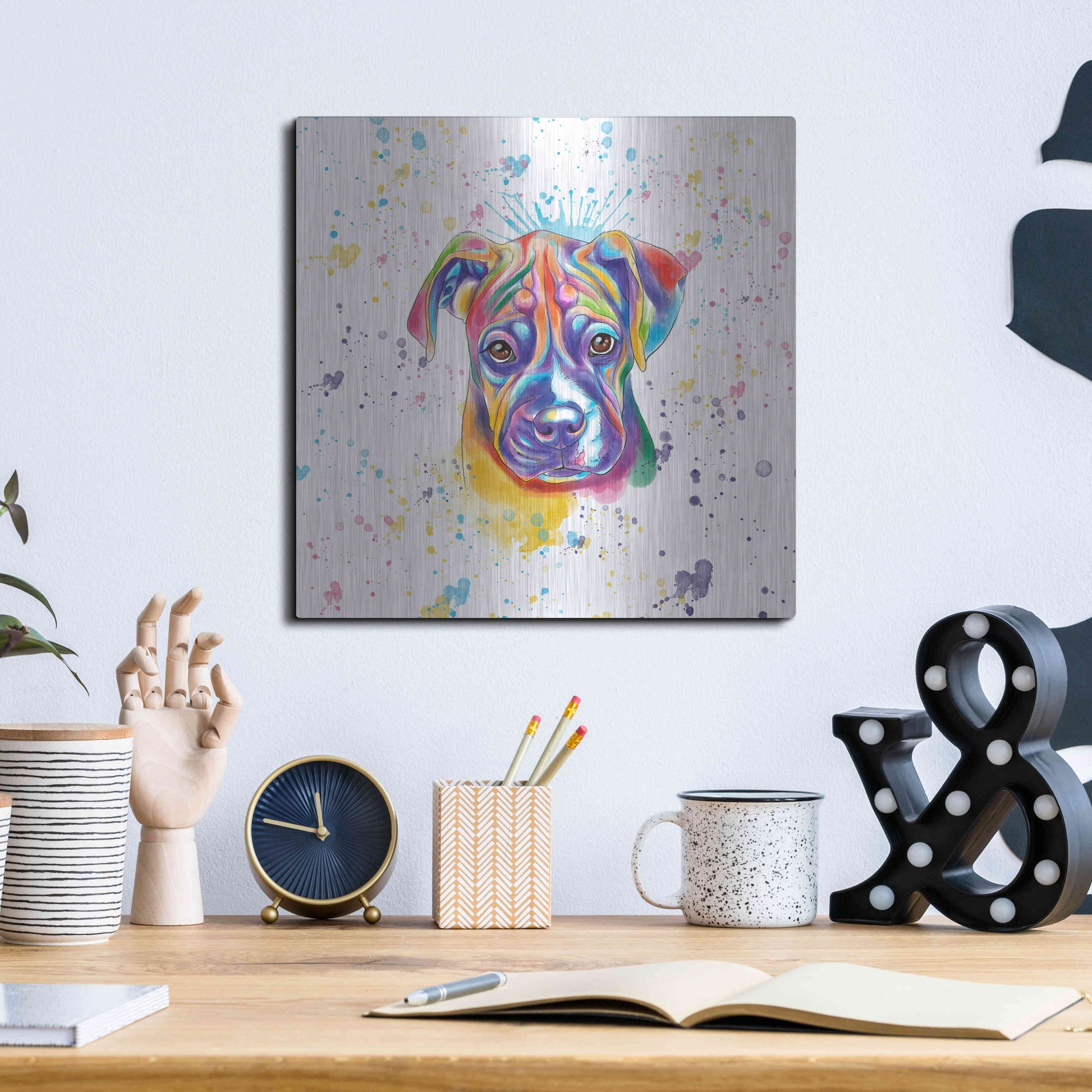 Luxe Metal Art 'Colorful Watercolor Boxer 2' by Furbaby Affiliates, Metal Wall Art,12x12