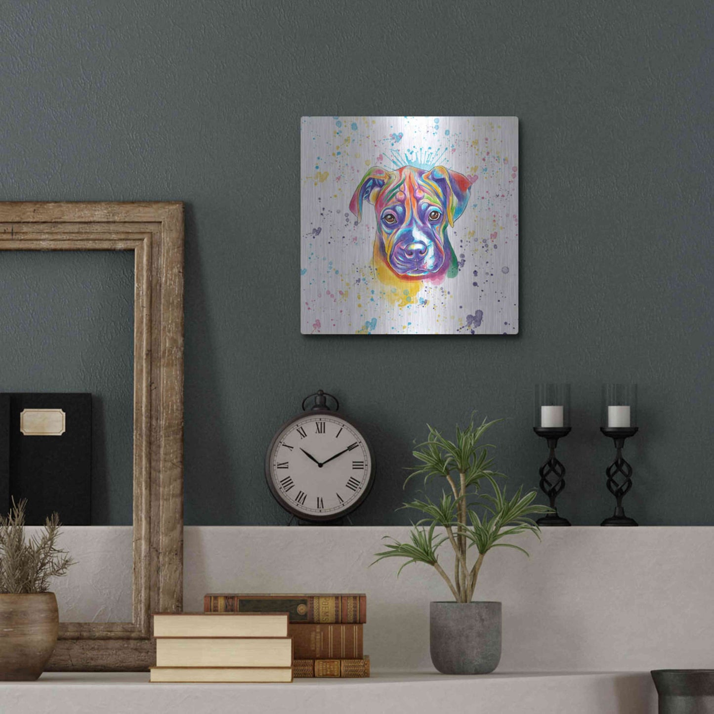 Luxe Metal Art 'Colorful Watercolor Boxer 2' by Furbaby Affiliates, Metal Wall Art,12x12