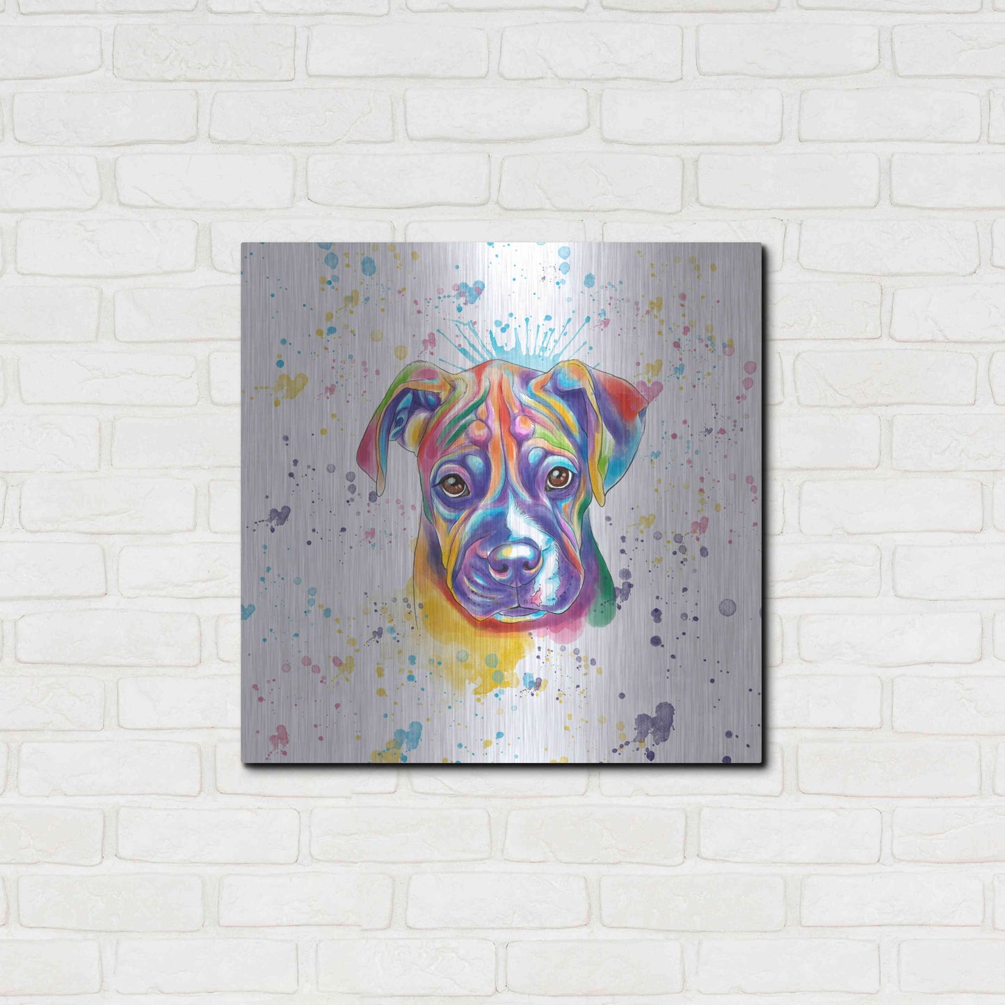 Luxe Metal Art 'Colorful Watercolor Boxer 2' by Furbaby Affiliates, Metal Wall Art,24x24