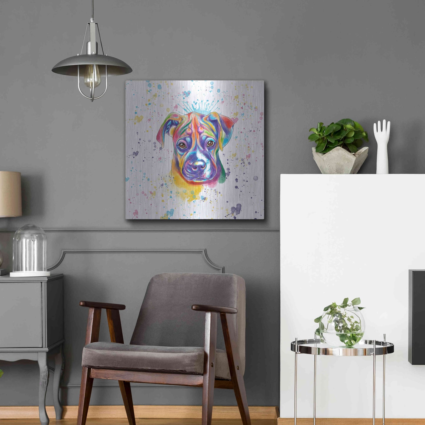 Luxe Metal Art 'Colorful Watercolor Boxer 2' by Furbaby Affiliates, Metal Wall Art,24x24