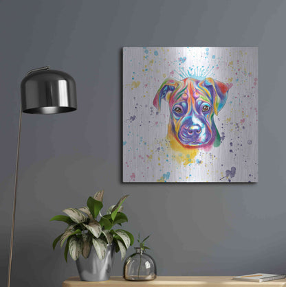 Luxe Metal Art 'Colorful Watercolor Boxer 2' by Furbaby Affiliates, Metal Wall Art,24x24