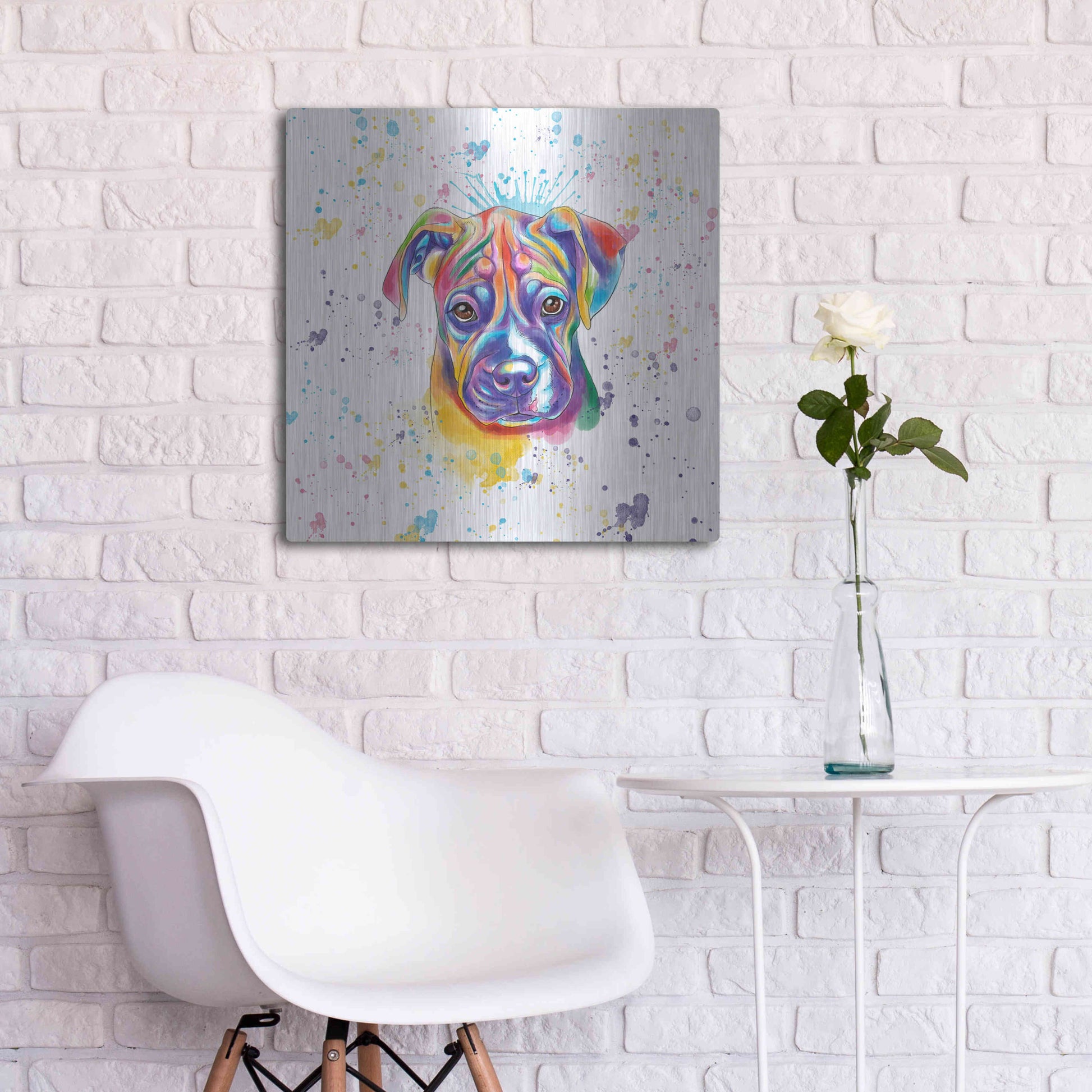 Luxe Metal Art 'Colorful Watercolor Boxer 2' by Furbaby Affiliates, Metal Wall Art,24x24