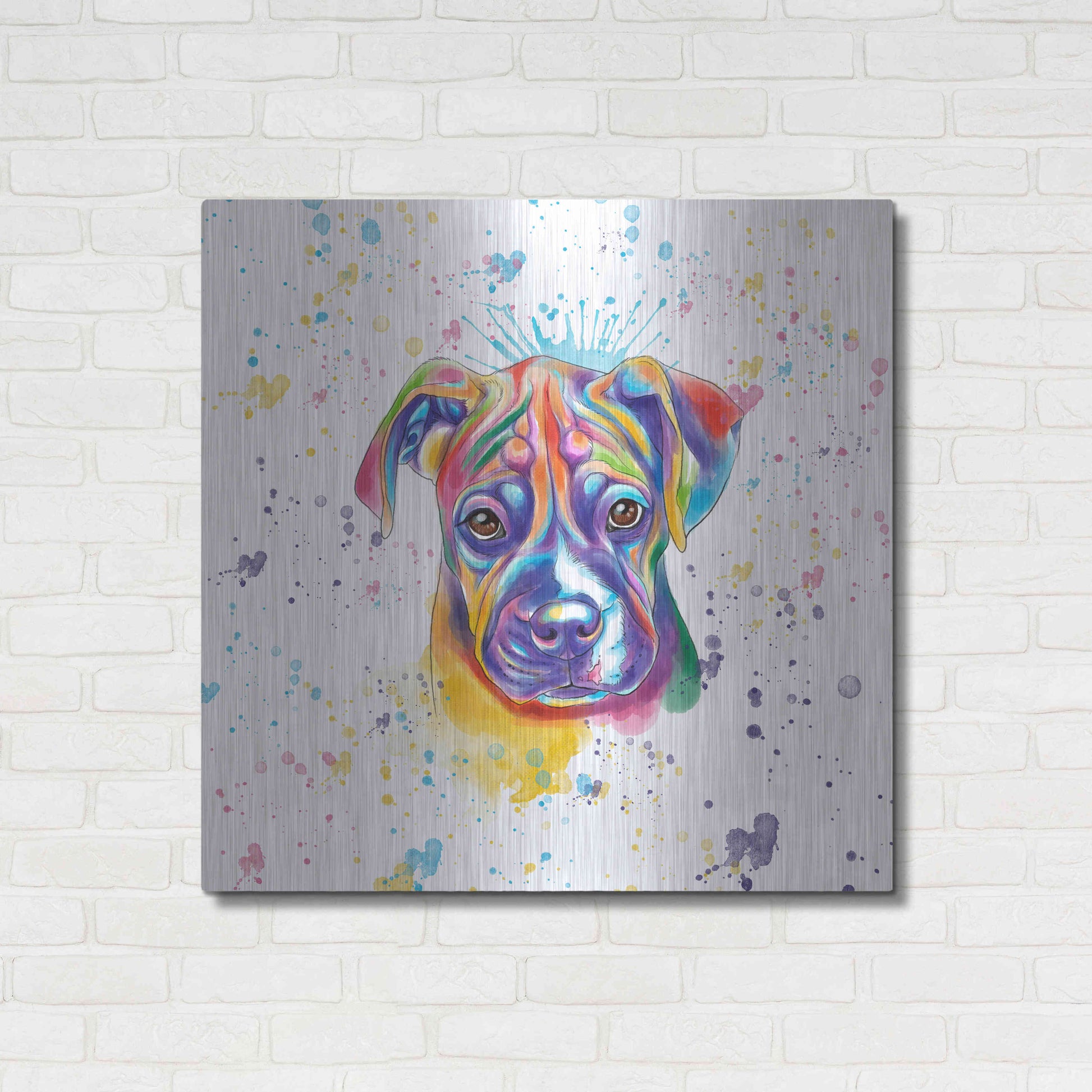 Luxe Metal Art 'Colorful Watercolor Boxer 2' by Furbaby Affiliates, Metal Wall Art,36x36